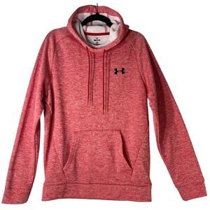 Under Armour Heathered Pink Orange Hooded Fleece Sweatshirt Front Pocket Size S